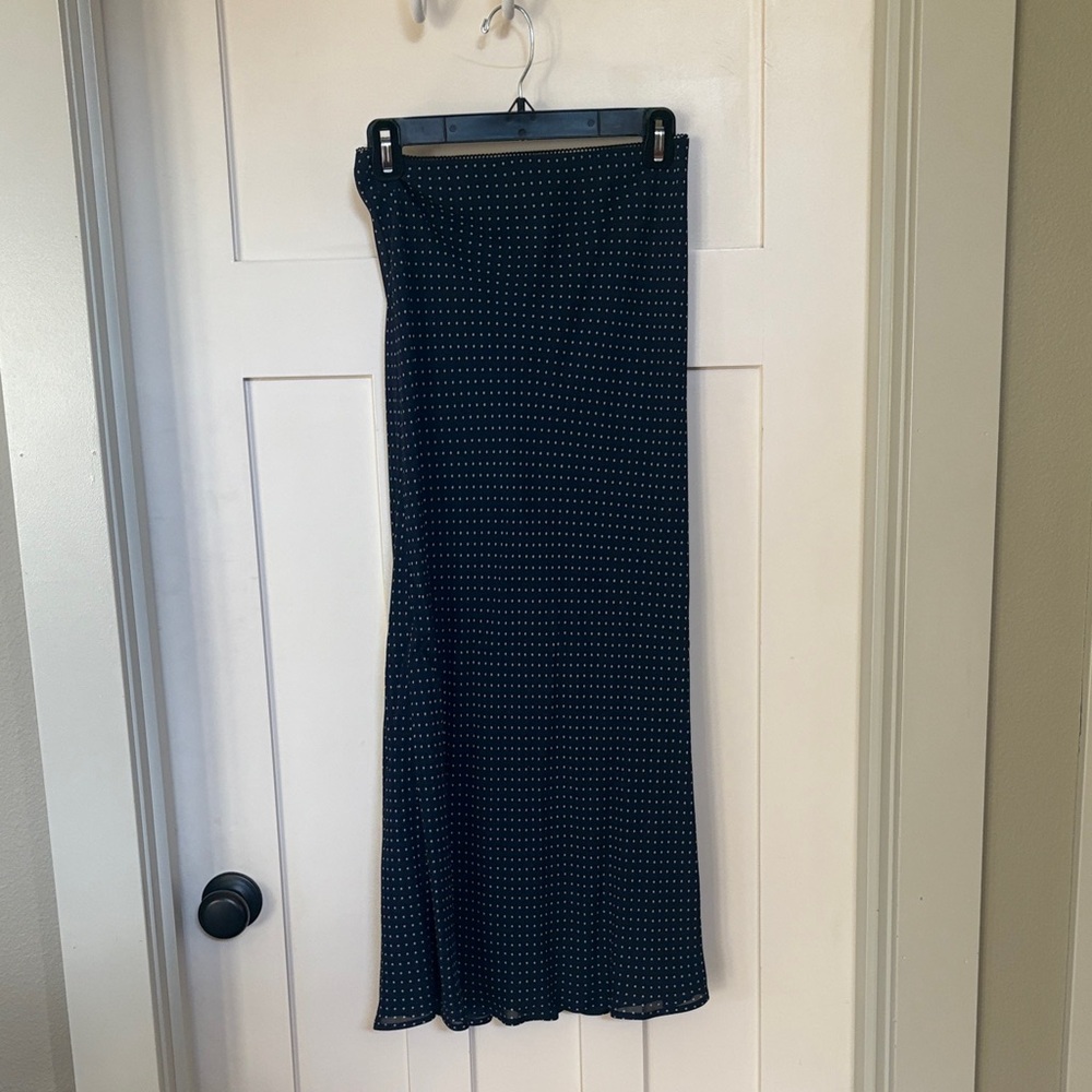 Reformation Navy and White Polka Dot Layla Skirt